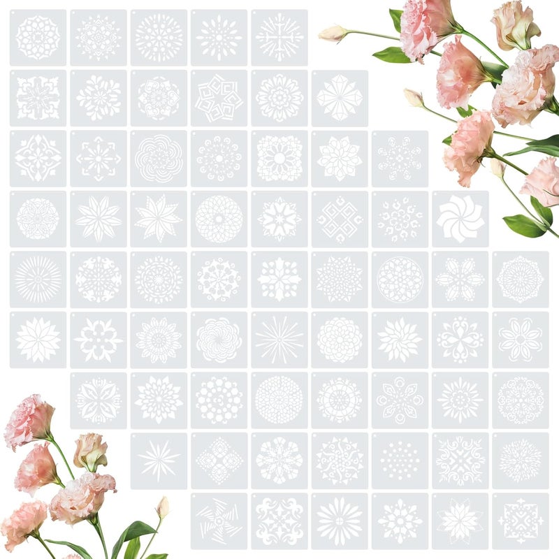 Amrules 65 Pcs Painting Stencils, Mandala Theme Drawing Templates Set for Crafts, Reusable DIY Art Stencil Sets for Wood, Walls, Cards, Fabrics, Rocks and Home Decoration, 4 x 4 Inch - Image 1